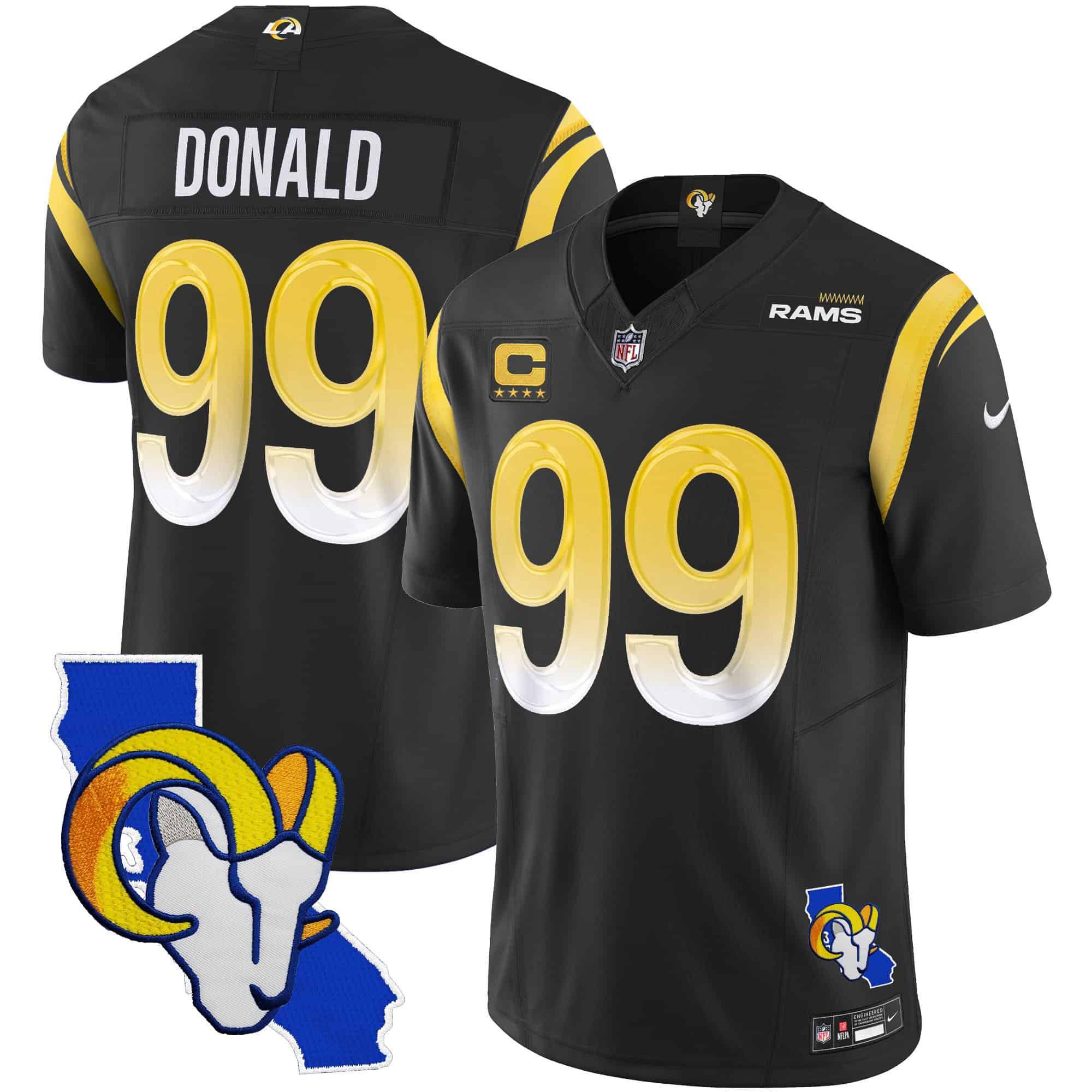Men Los Angeles Rams #99 Donald Black 2024 Nike California Patch Vapor Limited NFL Jersey style 1